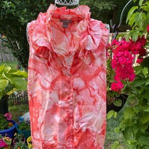 Kenar Coral&white floral button up sleeveless top